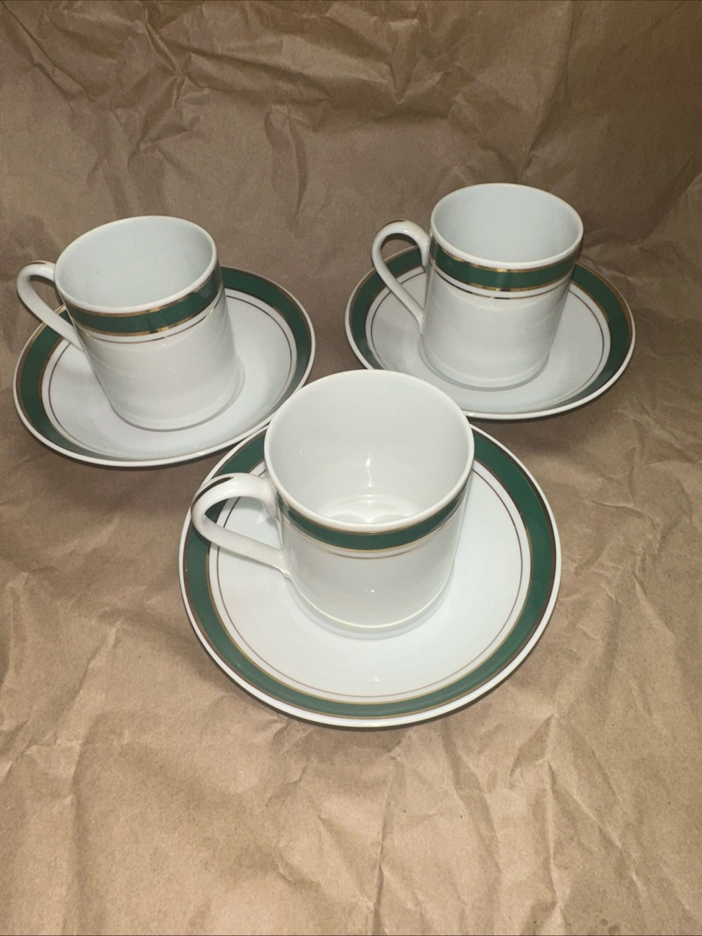 Crown Porcelain Prestige Demitasse/Espresso set of 3 Cups & Saucers